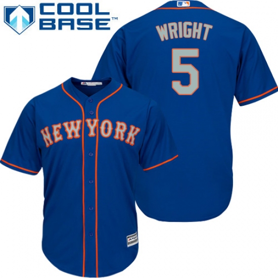 Men's Majestic New York Mets 5 David Wright Replica Royal Blue Alternate Road Cool Base MLB Jersey