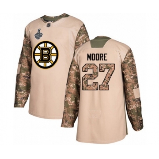 Youth Boston Bruins 27 John Moore Authentic Camo Veterans Day Practice 2019 Stanley Cup Final Bound Hockey Jersey