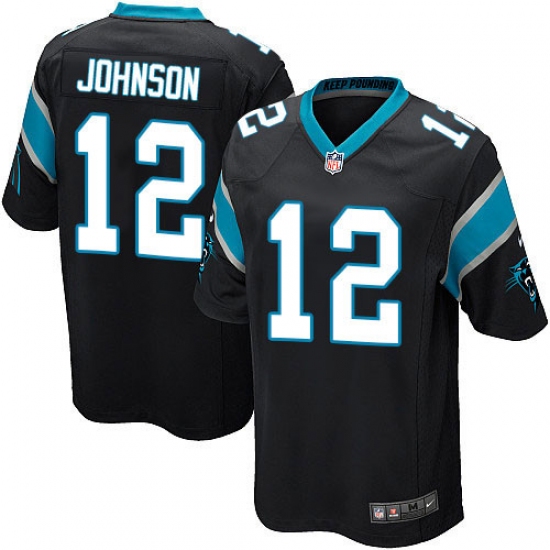 Men's Nike Carolina Panthers 12 Charles Johnson Game Black Team Color NFL Jersey