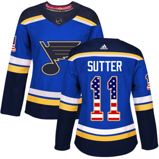 Women's Adidas St. Louis Blues 11 Brian Sutter Authentic Blue USA Flag Fashion NHL Jersey