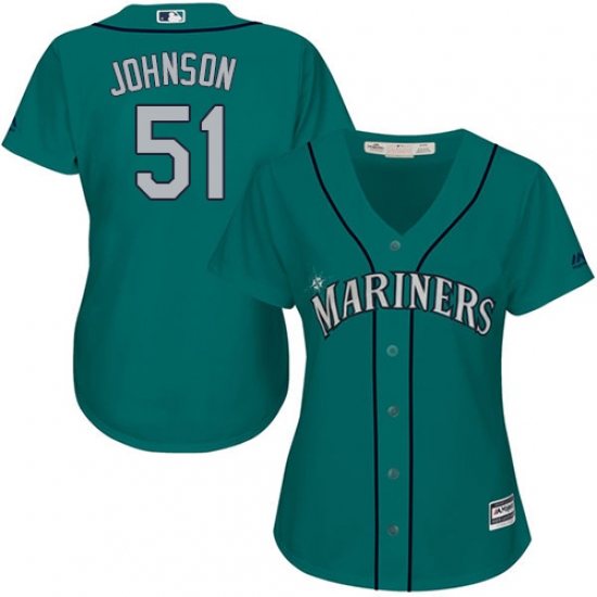 Women's Majestic Seattle Mariners 51 Randy Johnson Authentic Teal Green Alternate Cool Base MLB Jersey