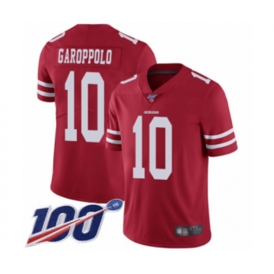 Youth San Francisco 49ers 10 Jimmy Garoppolo Red Team Color Vapor Untouchable Limited Player 100th Season Football Jersey