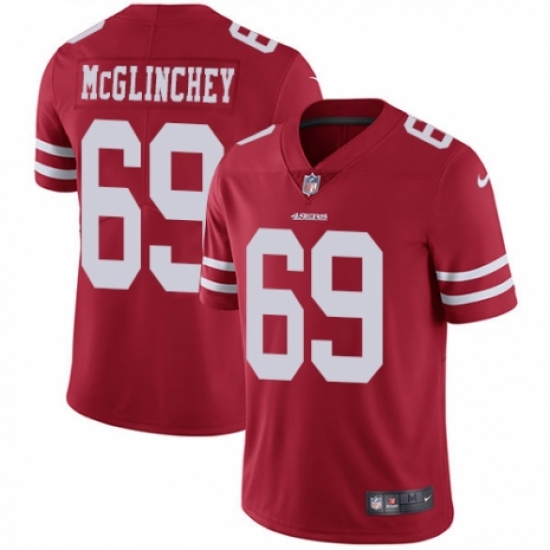 Men's Nike San Francisco 49ers 69 Mike McGlinchey Red Team Color Vapor Untouchable Limited Player NFL Jersey