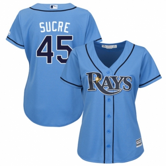 Women's Majestic Tampa Bay Rays 45 Jesus Sucre Replica Light Blue Alternate 2 Cool Base MLB Jersey