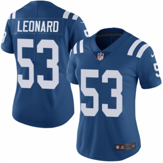 Women's Nike Indianapolis Colts 53 Darius Leonard Royal Blue Team Color Vapor Untouchable Limited Player NFL Jersey