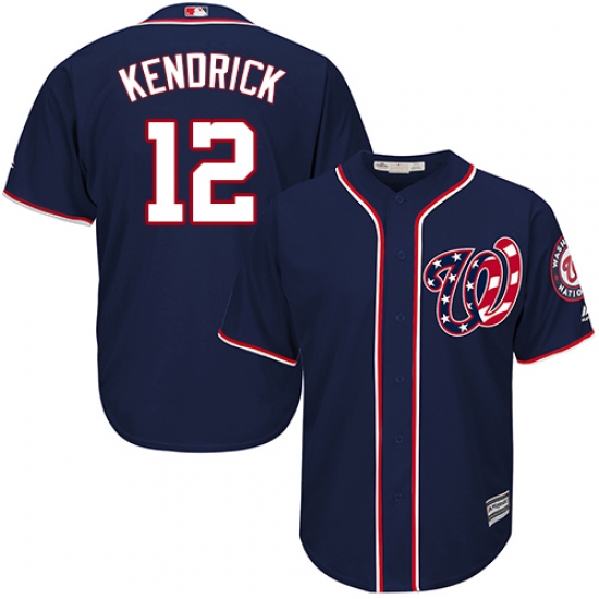 Youth Majestic Washington Nationals 12 Howie Kendrick Authentic Navy Blue Alternate 2 Cool Base MLB Jersey