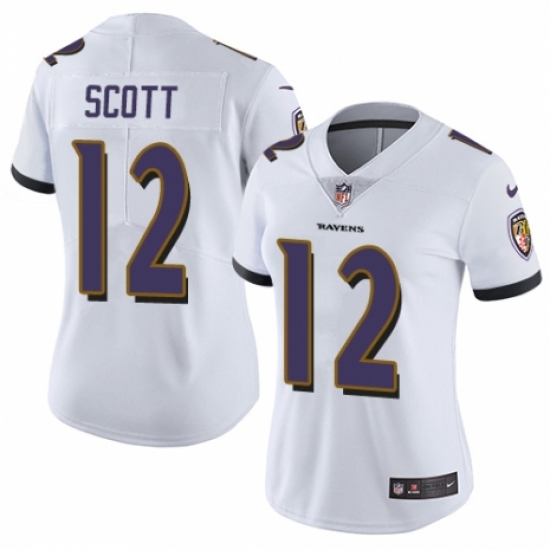 Women's Nike Baltimore Ravens 12 Jaleel Scott White Vapor Untouchable Limited Player NFL Jersey