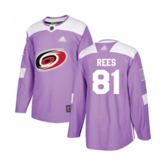 Youth Carolina Hurricanes 81 Jamieson Rees Authentic Purple Fights Cancer Practice Hockey Jersey