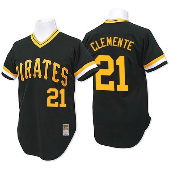 Men's Mitchell and Ness Pittsburgh Pirates 21 Roberto Clemente Replica Black Throwback MLB Jersey