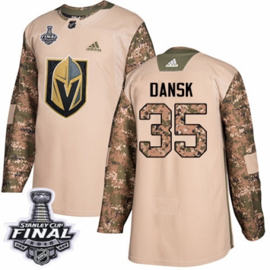 Youth Adidas Vegas Golden Knights 35 Oscar Dansk Authentic Camo Veterans Day Practice 2018 Stanley Cup Final NHL Jersey