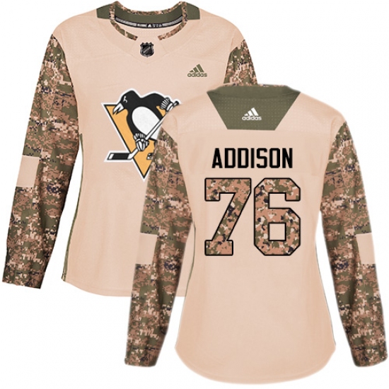 Women's Adidas Pittsburgh Penguins 76 Calen Addison Authentic Camo Veterans Day Practice NHL Jersey