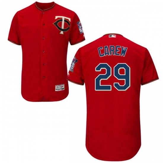 Men's Majestic Minnesota Twins 29 Rod Carew Authentic Scarlet Alternate Flex Base Authentic Collection MLB Jersey