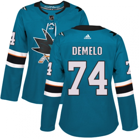 Women's Adidas San Jose Sharks 74 Dylan DeMelo Premier Teal Green Home NHL Jersey