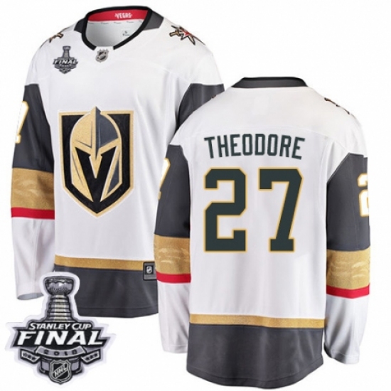 Men's Vegas Golden Knights 27 Shea Theodore Authentic White Away Fanatics Branded Breakaway 2018 Stanley Cup Final NHL Jersey