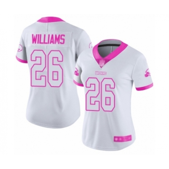 Women's Cleveland Browns 26 Greedy Williams Limited White Pink Rush Fashion Football Jersey