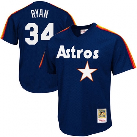 Men's Mitchell and Ness 1988 Houston Astros 34 Nolan Ryan Replica Navy Blue Throwback MLB Jersey