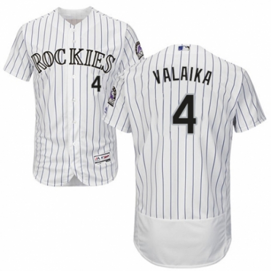 Men's Majestic Colorado Rockies 4 Pat Valaika White Home Flex Base Authentic Collection MLB Jersey