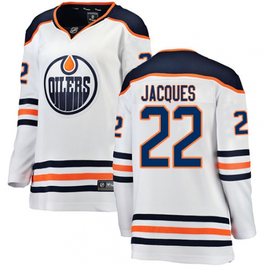 Women's Edmonton Oilers 22 Jean-Francois Jacques Authentic White Away Fanatics Branded Breakaway NHL Jersey