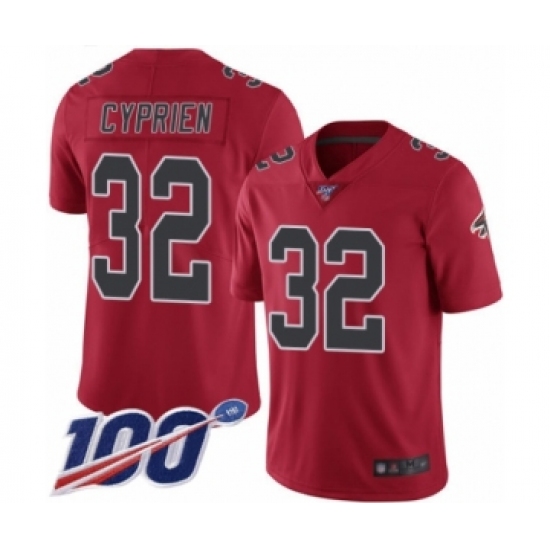 Men's Atlanta Falcons 32 Johnathan Cyprien Limited Red Rush Vapor Untouchable 100th Season Football Jersey