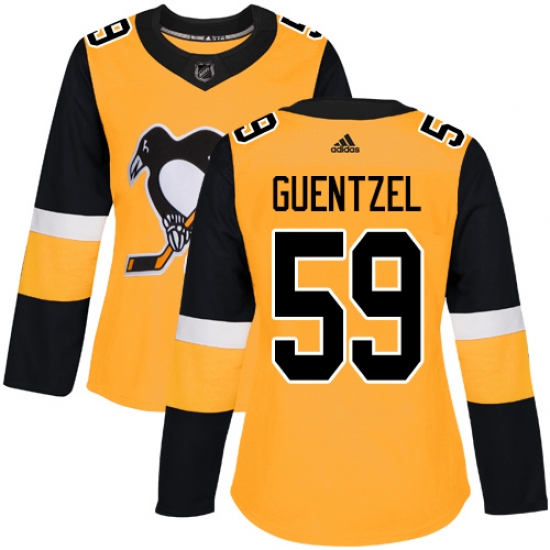 Women's Adidas Pittsburgh Penguins 59 Jake Guentzel Authentic Gold Alternate NHL Jersey