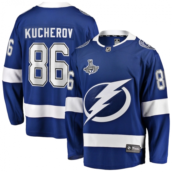 Youth Tampa Bay Lightning 86 Nikita Kucherov Fanatics Branded Blue Home 2020 Stanley Cup Champions Breakaway Jersey