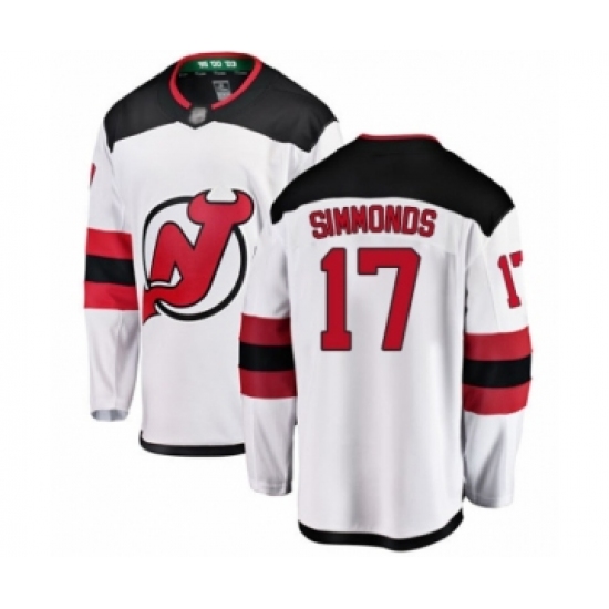 Men's New Jersey Devils 17 Wayne Simmonds Fanatics Branded White Away Breakaway Hockey Jersey