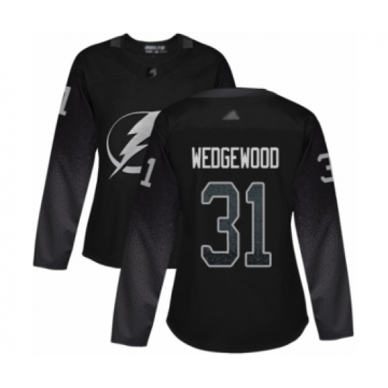 Women's Tampa Bay Lightning 31 Scott Wedgewood Authentic Black Alternate Hockey Jersey