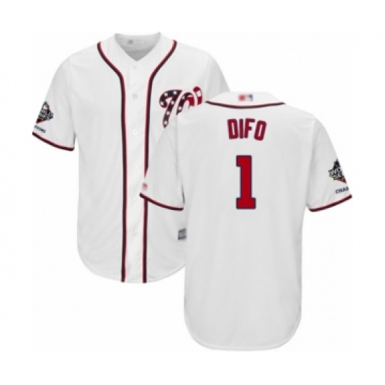 Youth Washington Nationals 1 Wilmer Difo Authentic White Home Cool Base 2019 World Series Champions Baseball Jersey