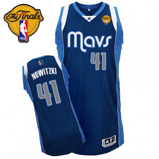 Men's Adidas Dallas Mavericks 41 Dirk Nowitzki Authentic Navy Blue Alternate Finals Patch NBA Jersey