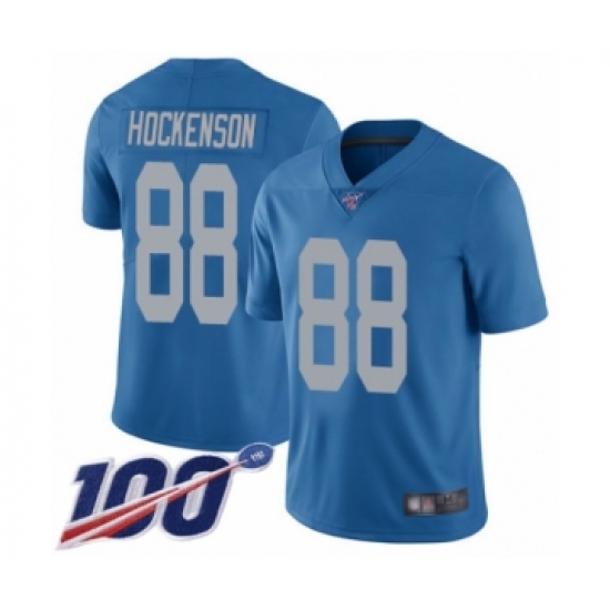 Men's Detroit Lions 88 T.J. Hockenson Blue Alternate Vapor Untouchable Limited Player 100th Season Football Jersey