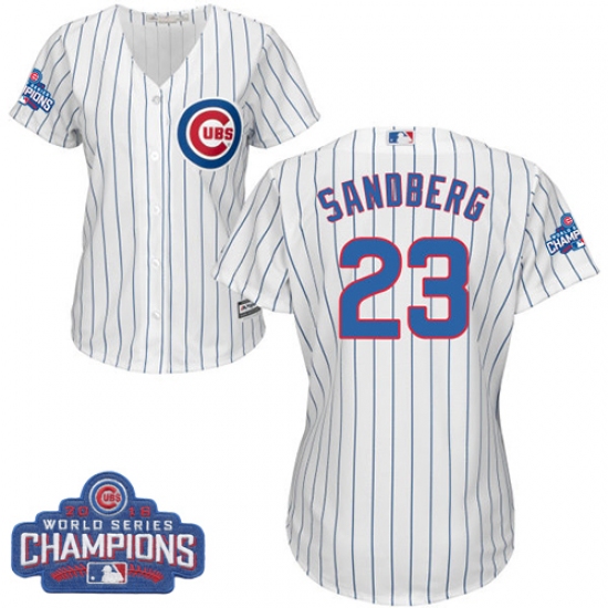 Women's Majestic Chicago Cubs 23 Ryne Sandberg Authentic White Home 2016 World Series Champions Cool Base MLB Jersey