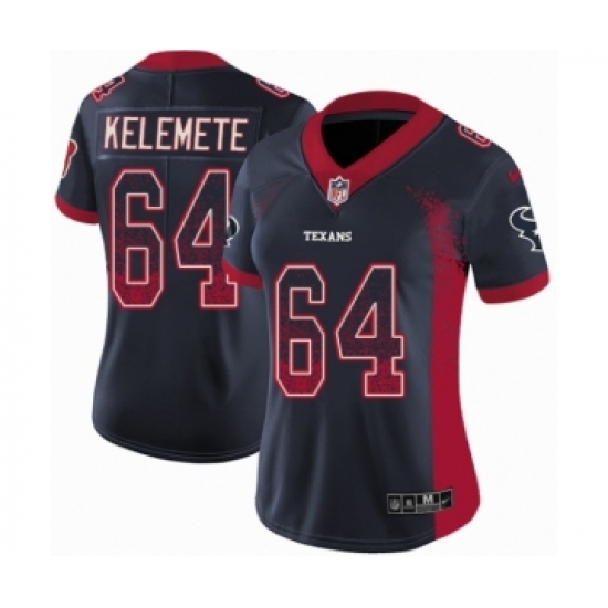 Women's Nike Houston Texans 64 Senio Kelemete Limited Navy Blue Rush Drift Fashion NFL Jersey