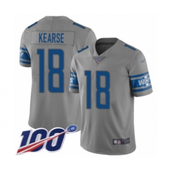 Men's Detroit Lions 18 Jermaine Kearse Limited Gray Inverted Legend 100th Season Football Jersey