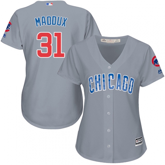 Women's Majestic Chicago Cubs 31 Greg Maddux Authentic Grey Road MLB Jersey