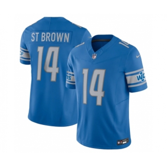 Men's Detroit Lions 14 Amon-Ra St. Brown Blue 2023 F.U.S.E. Vapor Untouchable Limited Stitched Jersey