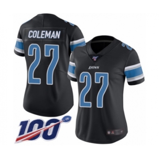 Women's Detroit Lions 27 Justin Coleman Limited Black Rush Vapor Untouchable 100th Season Football Jersey