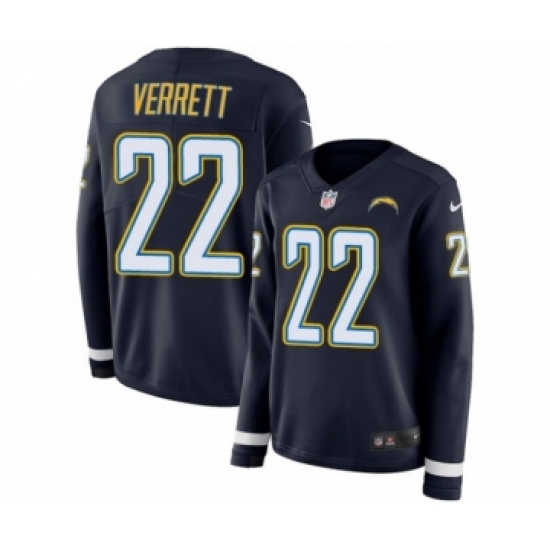 Women's Nike Los Angeles Chargers 22 Jason Verrett Limited Navy Blue Therma Long Sleeve NFL Jersey