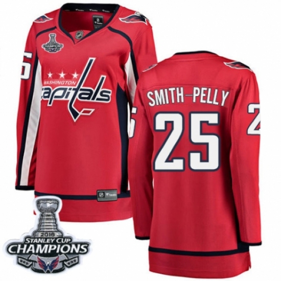 Women's Washington Capitals 25 Devante Smith-Pelly Fanatics Branded Red Home Breakaway 2018 Stanley Cup Final Champions NHL Jersey