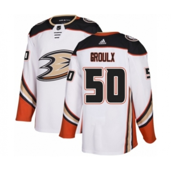 Youth Adidas Anaheim Ducks 50 Benoit-Olivier Groulx Authentic White Away NHL Jersey