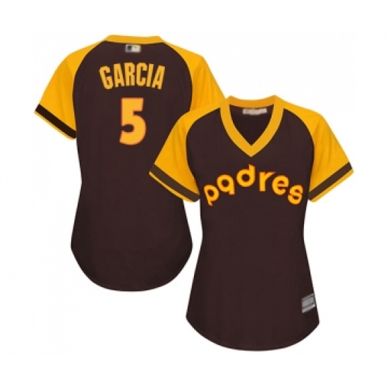 Women's San Diego Padres 5 Greg Garcia Replica Brown Alternate Cooperstown Cool Base Baseball Jersey