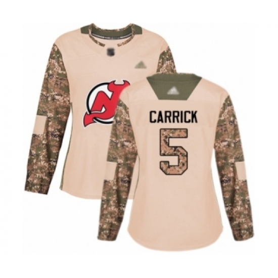 Women's New Jersey Devils 5 Connor Carrick Authentic Camo Veterans Day Practice Hockey Jersey