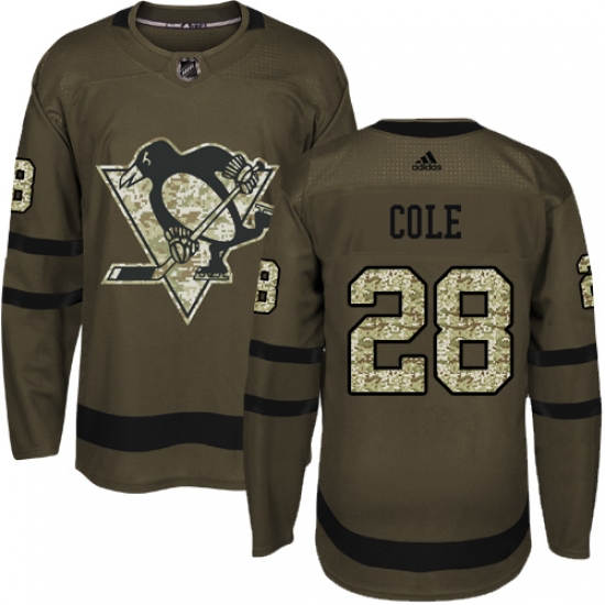 Men's Reebok Pittsburgh Penguins 28 Ian Cole Authentic Green Salute to Service NHL Jersey