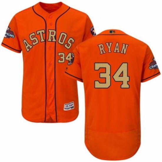 Men's Majestic Houston Astros 34 Nolan Ryan Orange Alternate 2018 Gold Program Flex Base Authentic Collection MLB Jersey