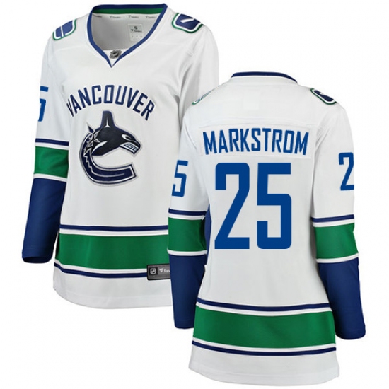 Women's Vancouver Canucks 25 Jacob Markstrom Fanatics Branded White Away Breakaway NHL Jersey