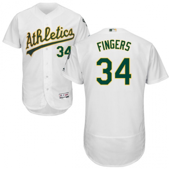 Men's Majestic Oakland Athletics 34 Rollie Fingers White Home Flex Base Authentic Collection MLB Jersey