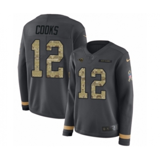 Women's Nike Los Angeles Rams 12 Brandin Cooks Limited Black Salute to Service Therma Long Sleeve NFL Jersey