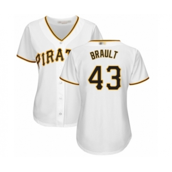 Women's Pittsburgh Pirates 43 Steven Brault Authentic White Home Cool Base Baseball Player Jersey