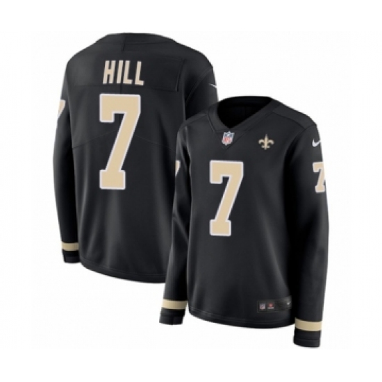 Women's Nike New Orleans Saints 7 Taysom Hill Limited Black Therma Long Sleeve NFL Jersey