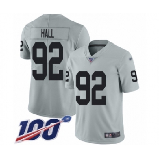Youth Oakland Raiders 92 P.J. Hall Limited Silver Inverted Legend 100th Season Football Jersey