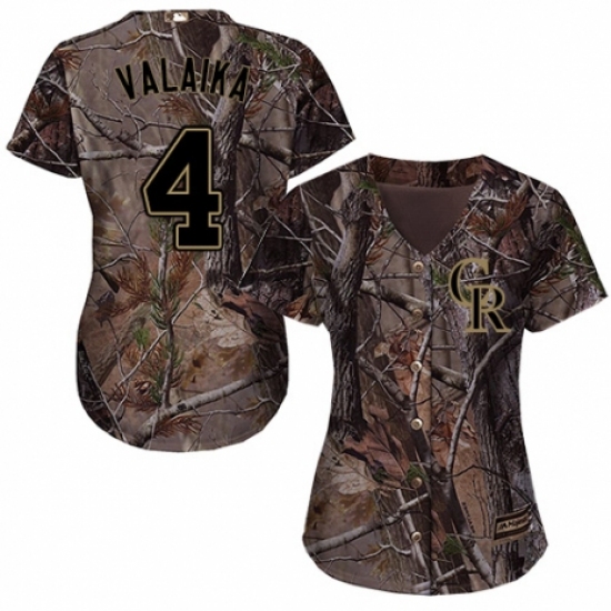 Women's Majestic Colorado Rockies 4 Pat Valaika Authentic Camo Realtree Collection Flex Base MLB Jersey